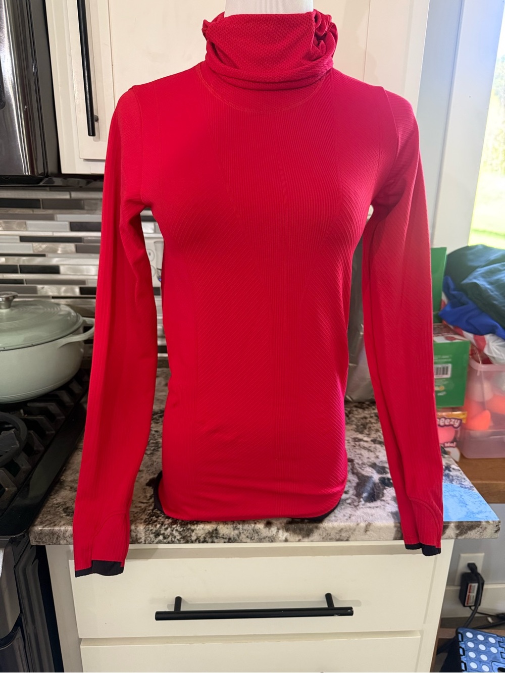 Athleta Red Long-Sleeve Turtleneck Top